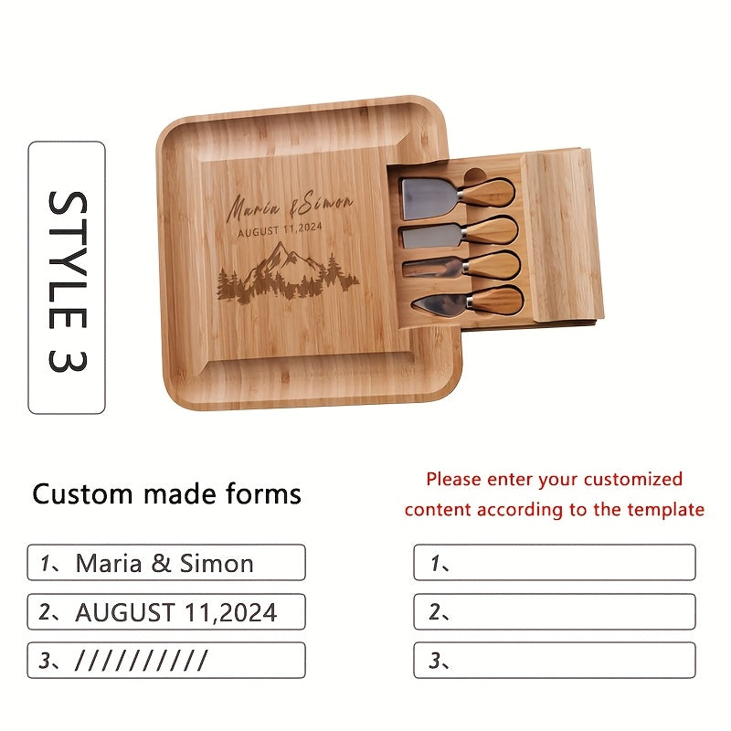 Personalized carved custom cheese board with drawer