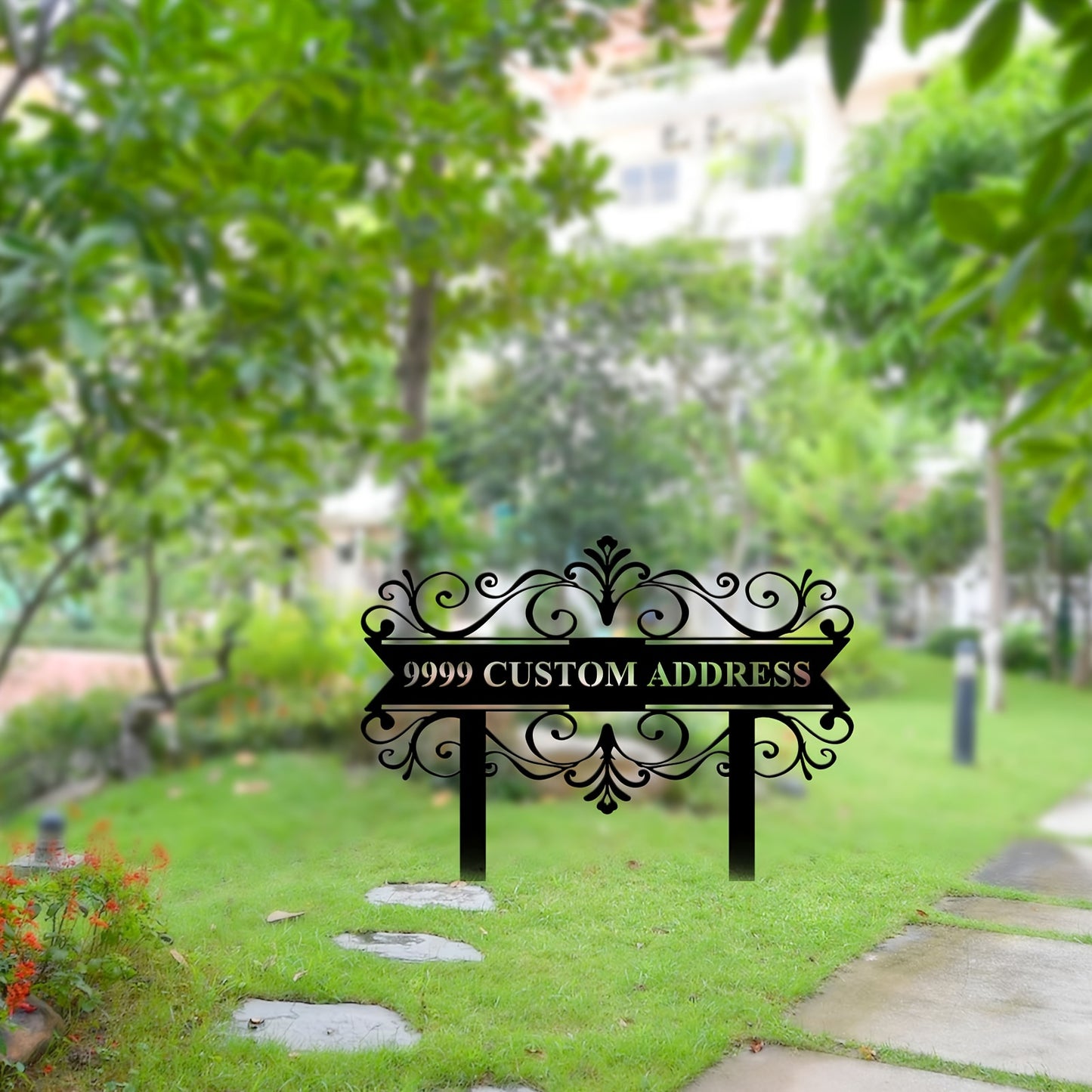 Custom Metal Address Sign with Stake