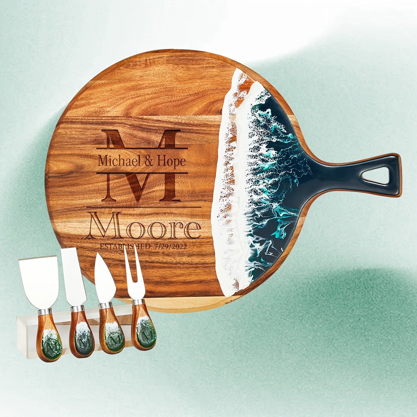 Engraved Wooden Resin Wave Cheese Board