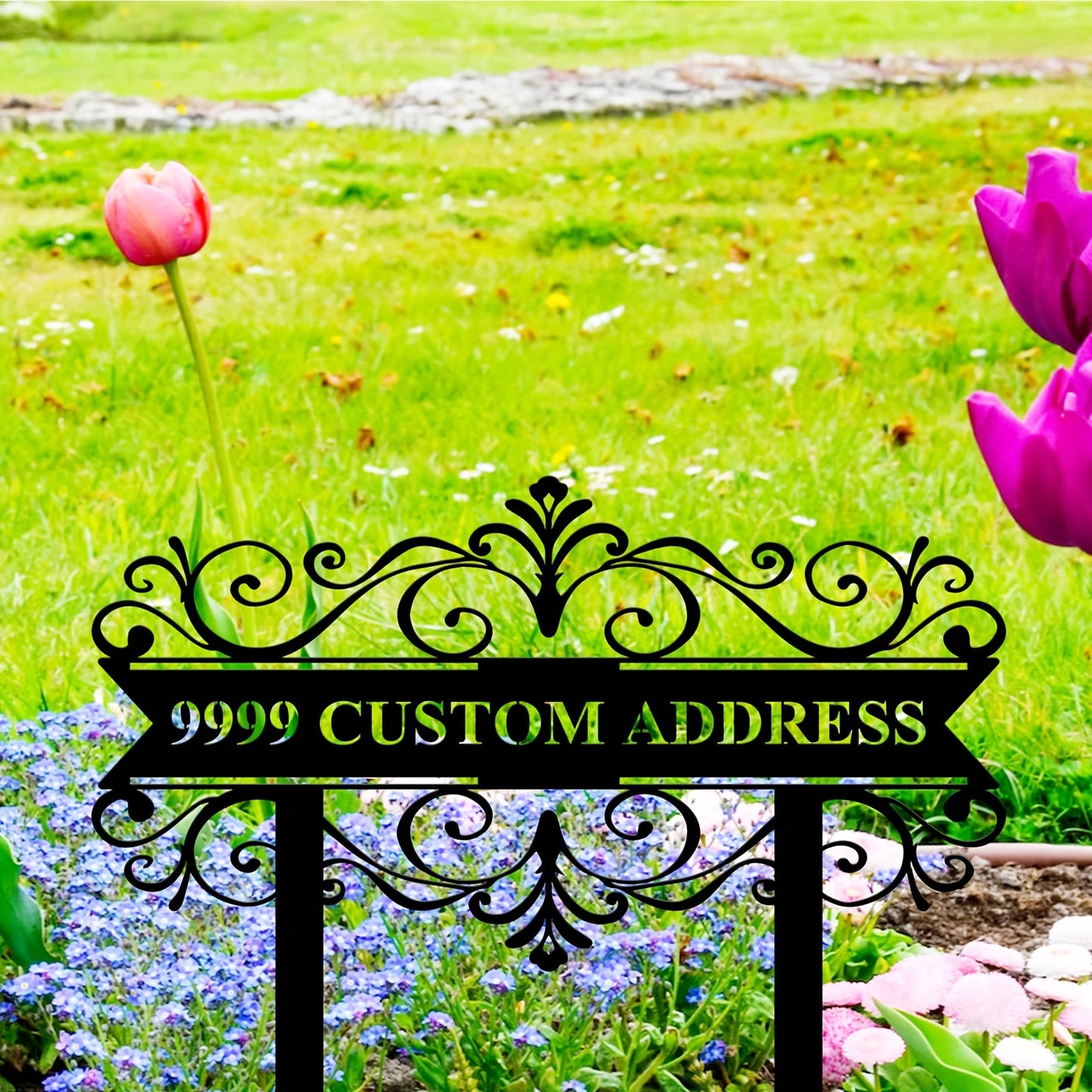 Custom Metal Address Sign with Stake