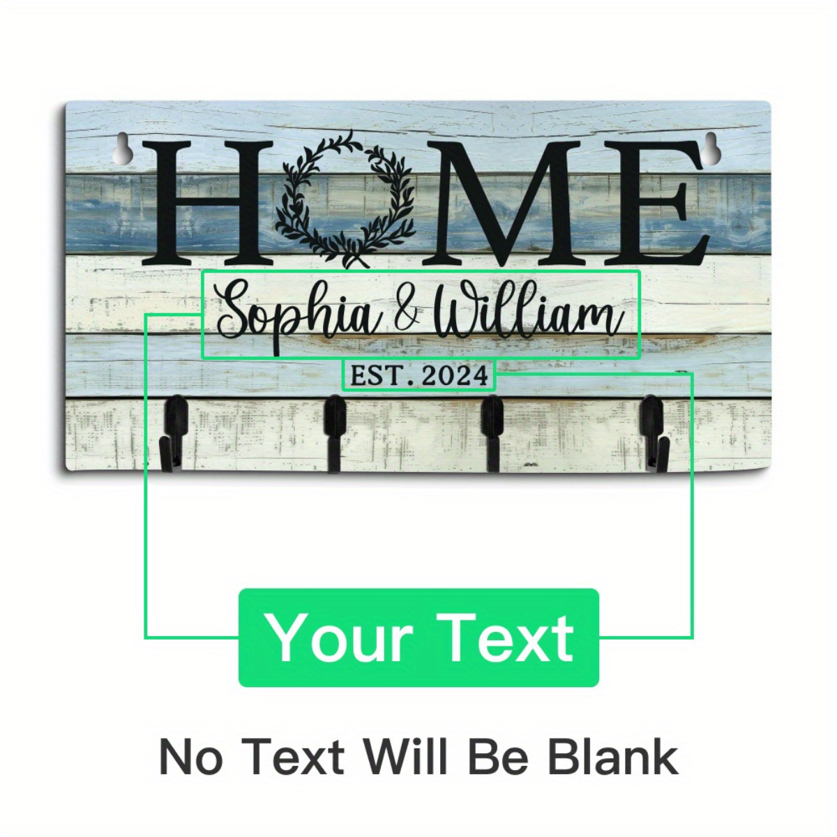 Customizable Wood Key Holder Wall Sign - Personalized Home Key Rack