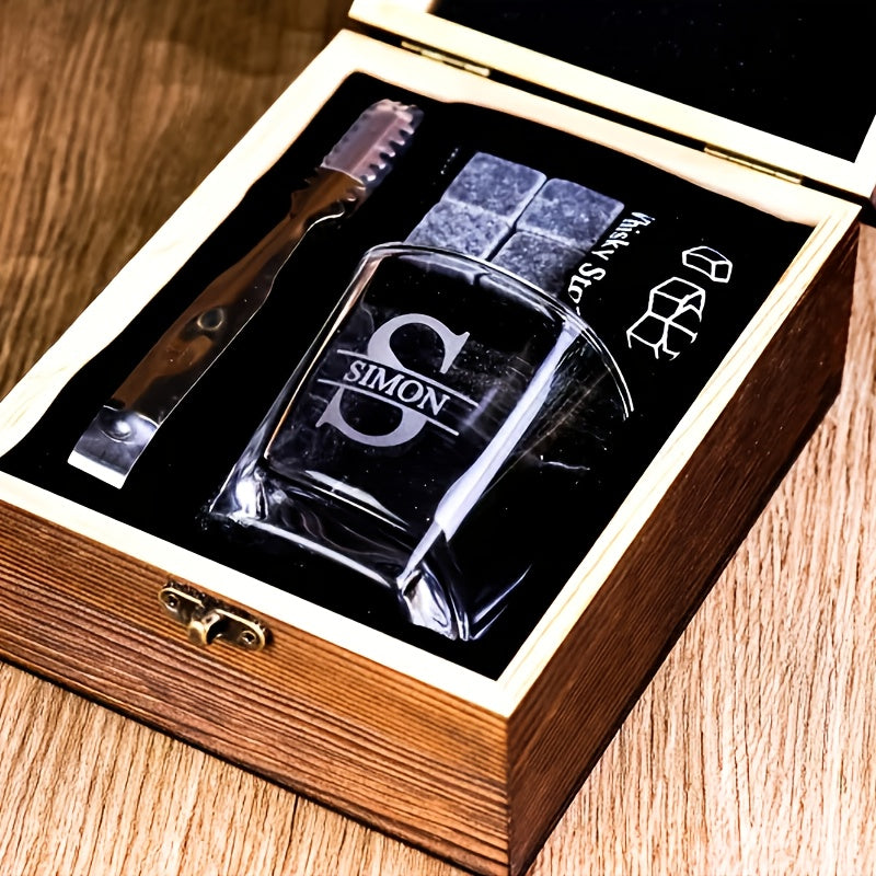 Personalized Whiskey Glass Set with Wooden Box