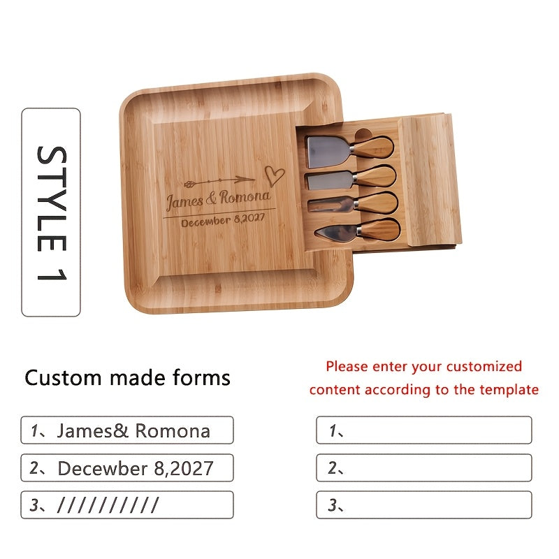 Personalized carved custom cheese board with drawer