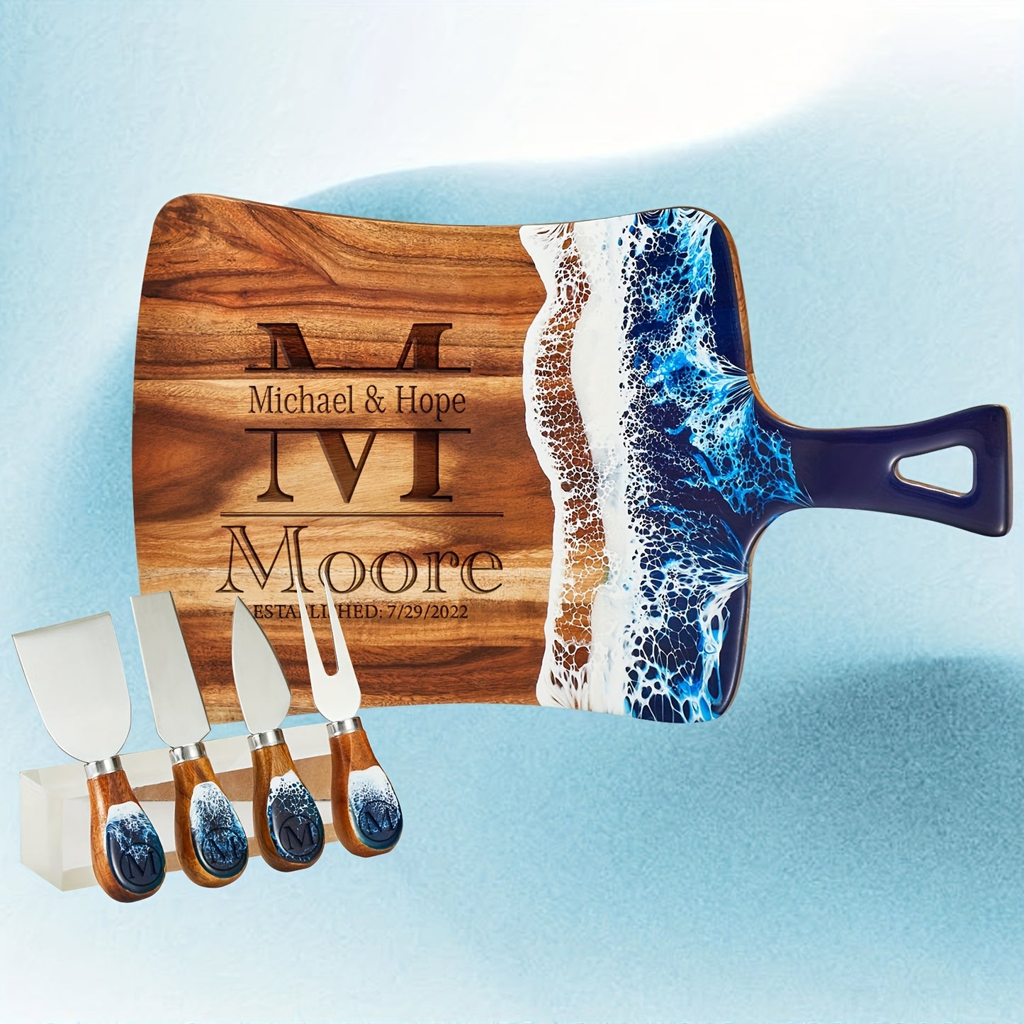 Engraved Wooden Resin Wave Cheese Board