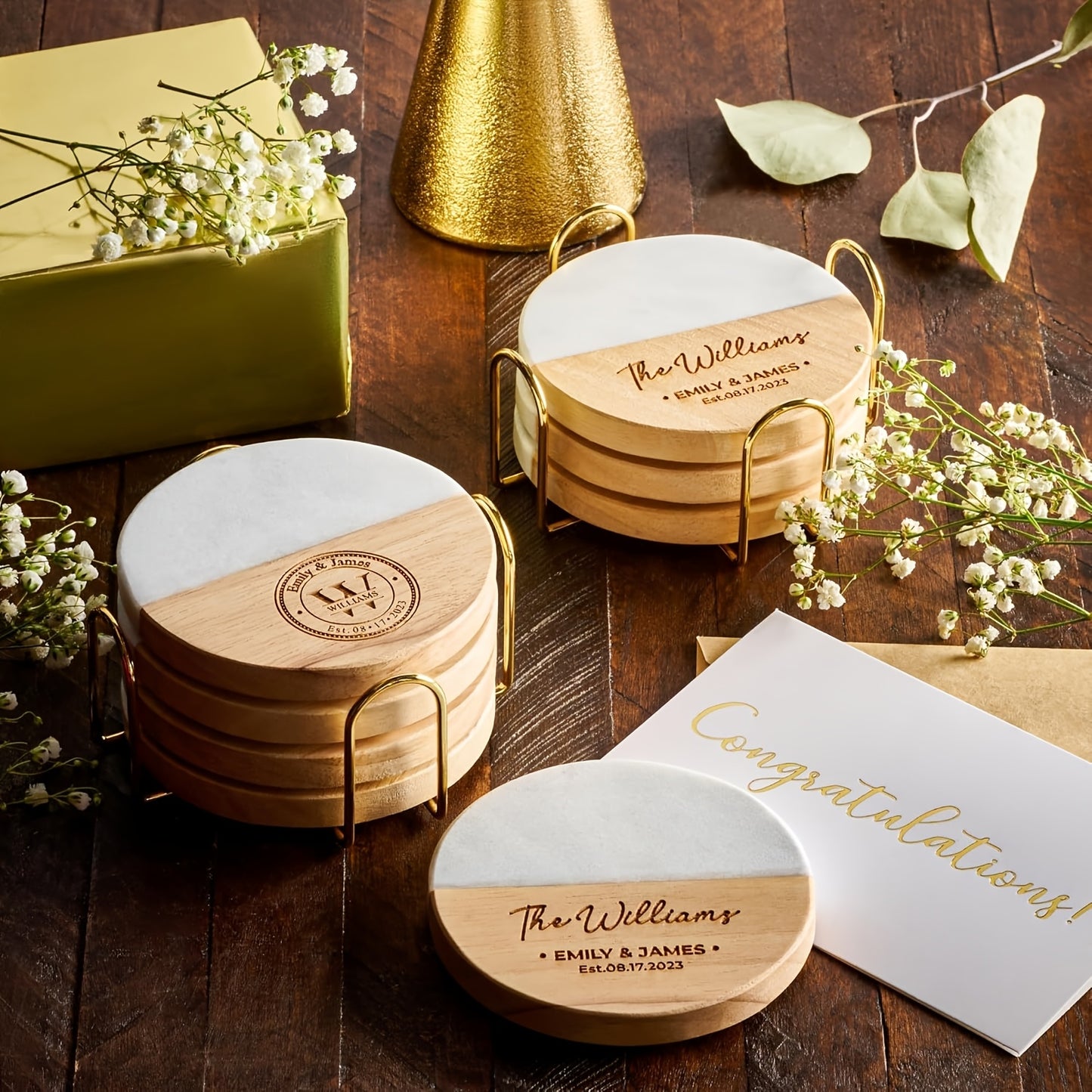Custom Engraved Marble Wood Coaster