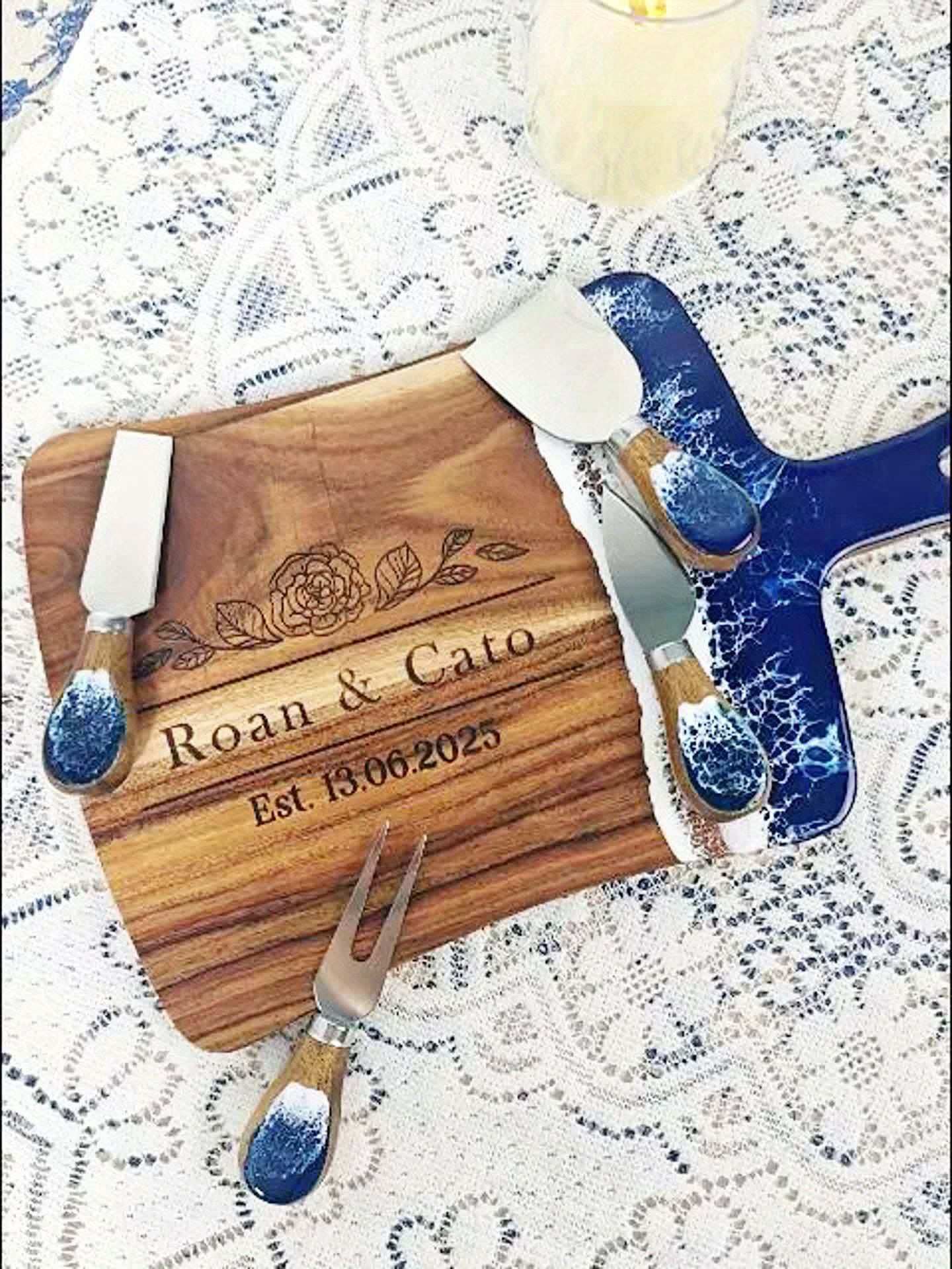 Engraved Wooden Resin Wave Cheese Board