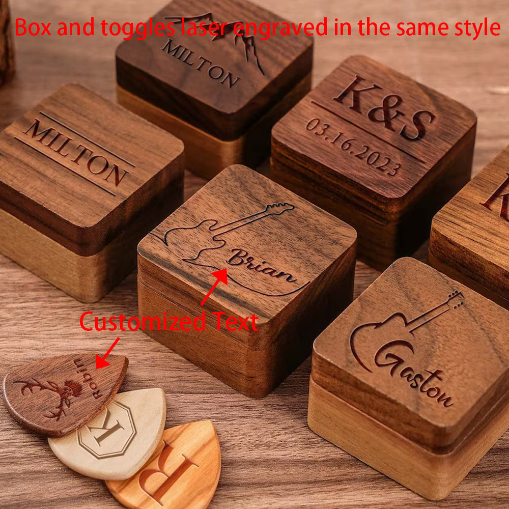 Engraved Name Wooden Guitar Picks & Box