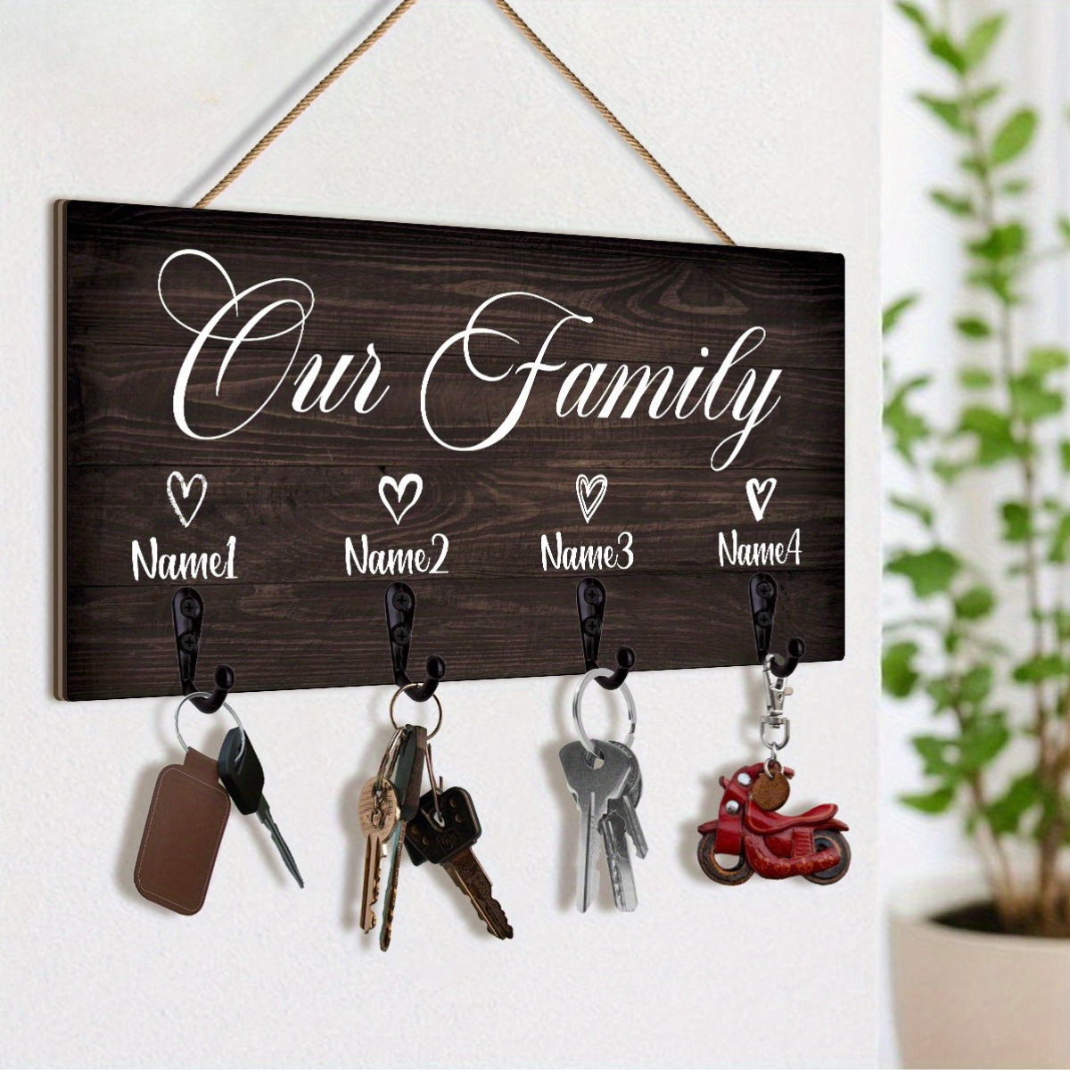 Customizable "Our Family" Wooden Key Holder - Wall-Mounted Entrance