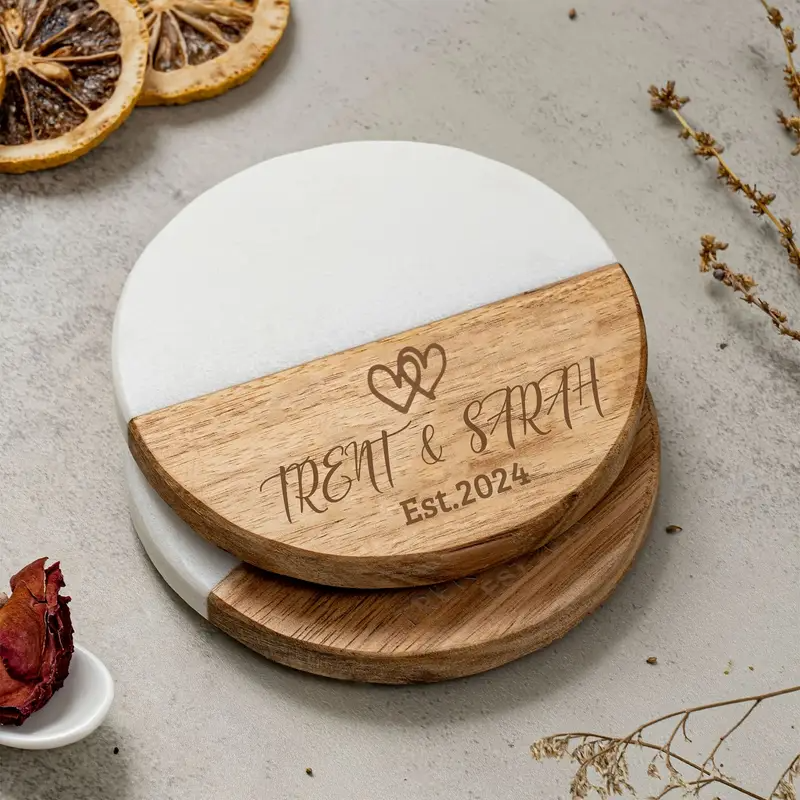 Custom Engraved Marble Wood Coaster