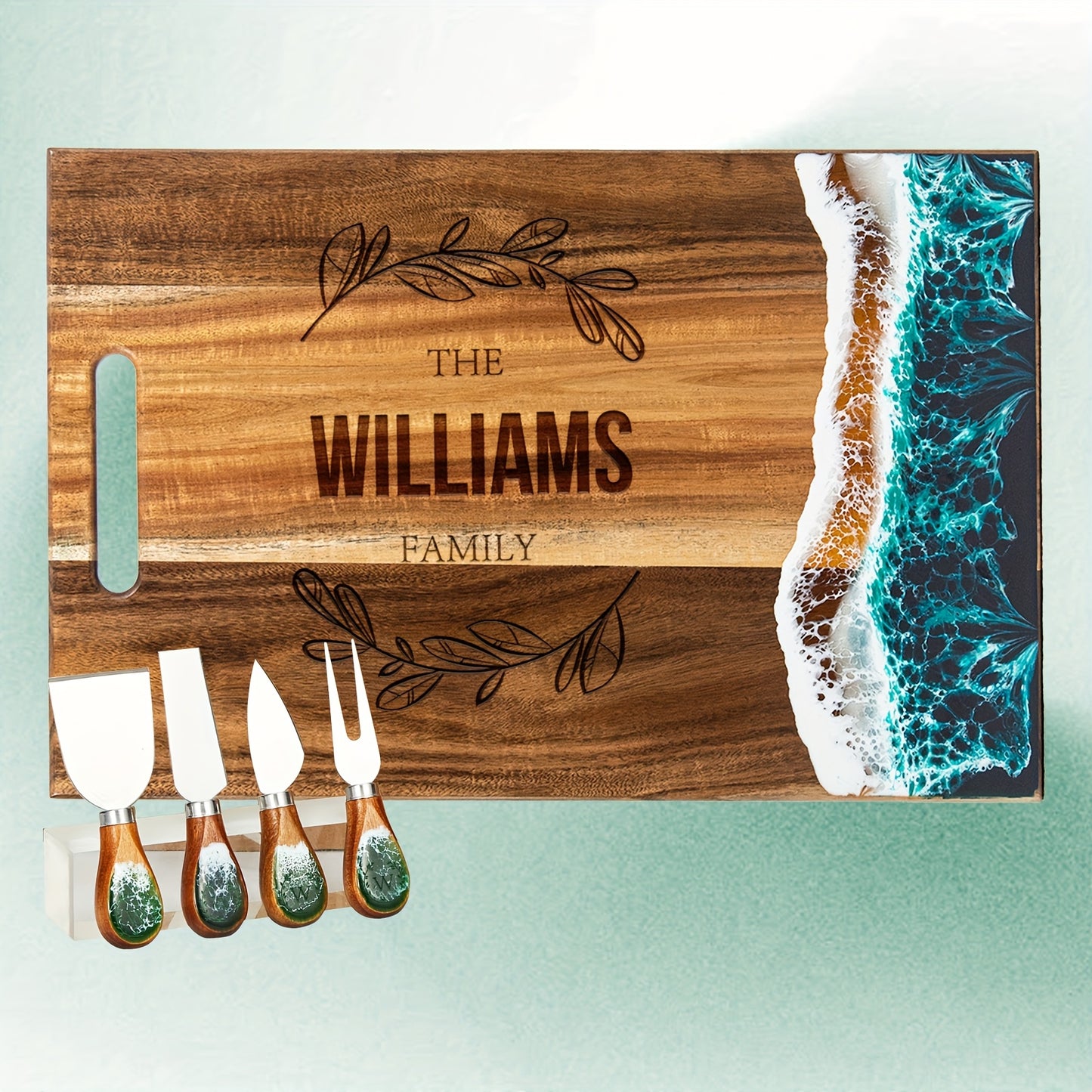 Engraved Wooden Resin Wave Cheese Board