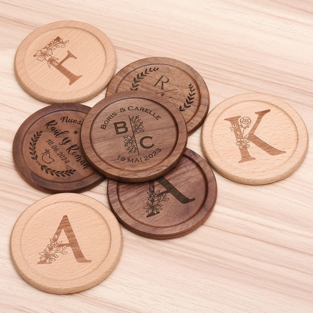 6-Piece Engraved Wood Coaster Set