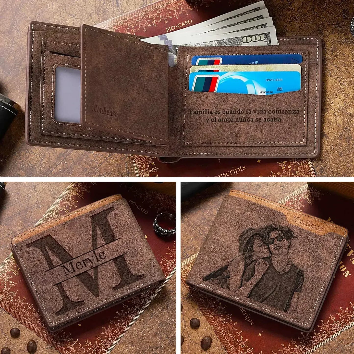 Men's Engraved Wallet- Custom Picture & Text Wallet