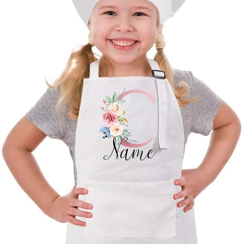 Personalized Pink Flower Kids Cooking Apron