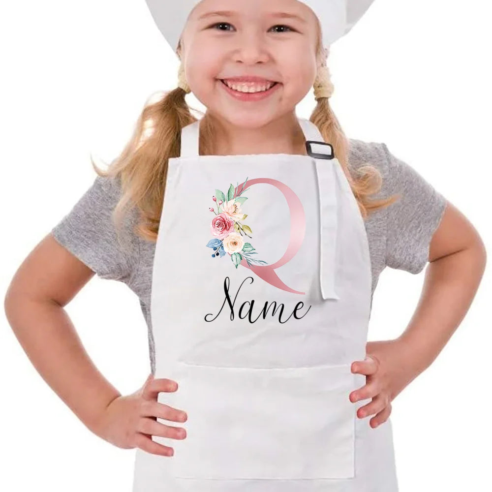 Personalized Pink Flower Kids Cooking Apron