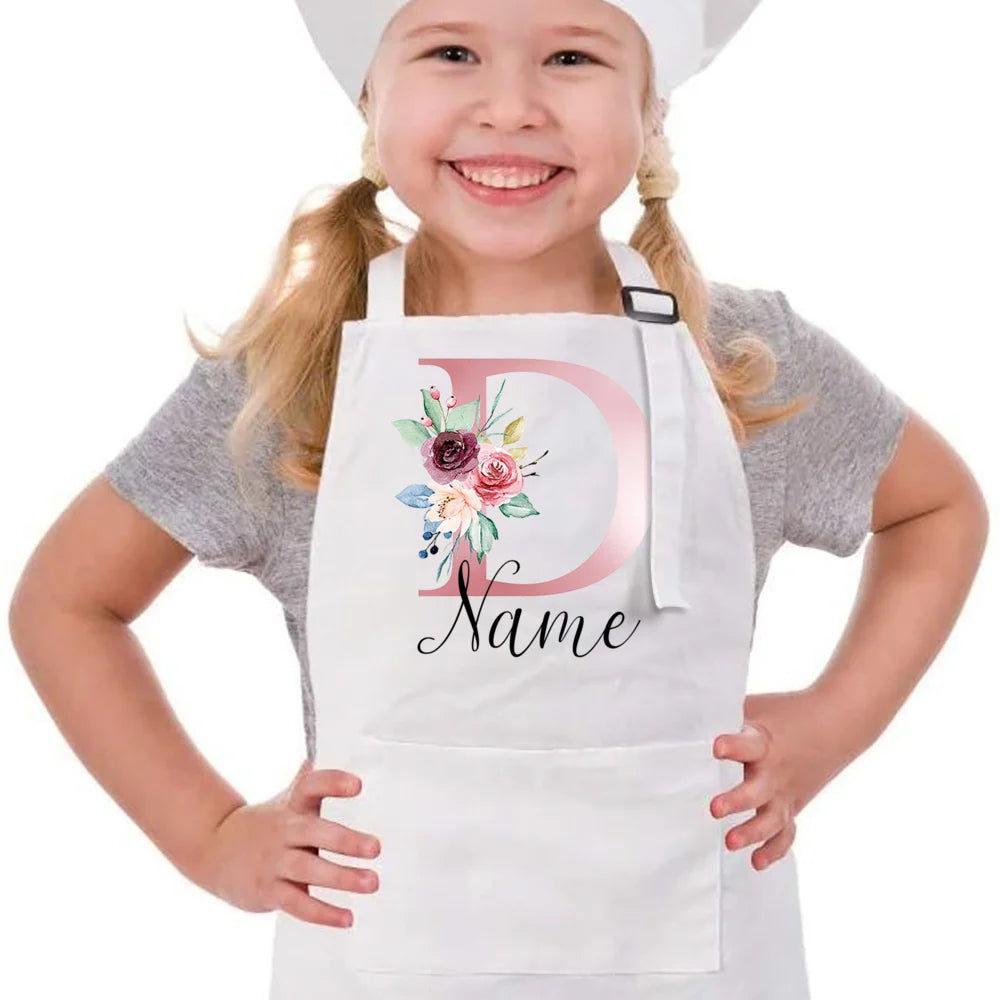 Personalized Pink Flower Kids Cooking Apron
