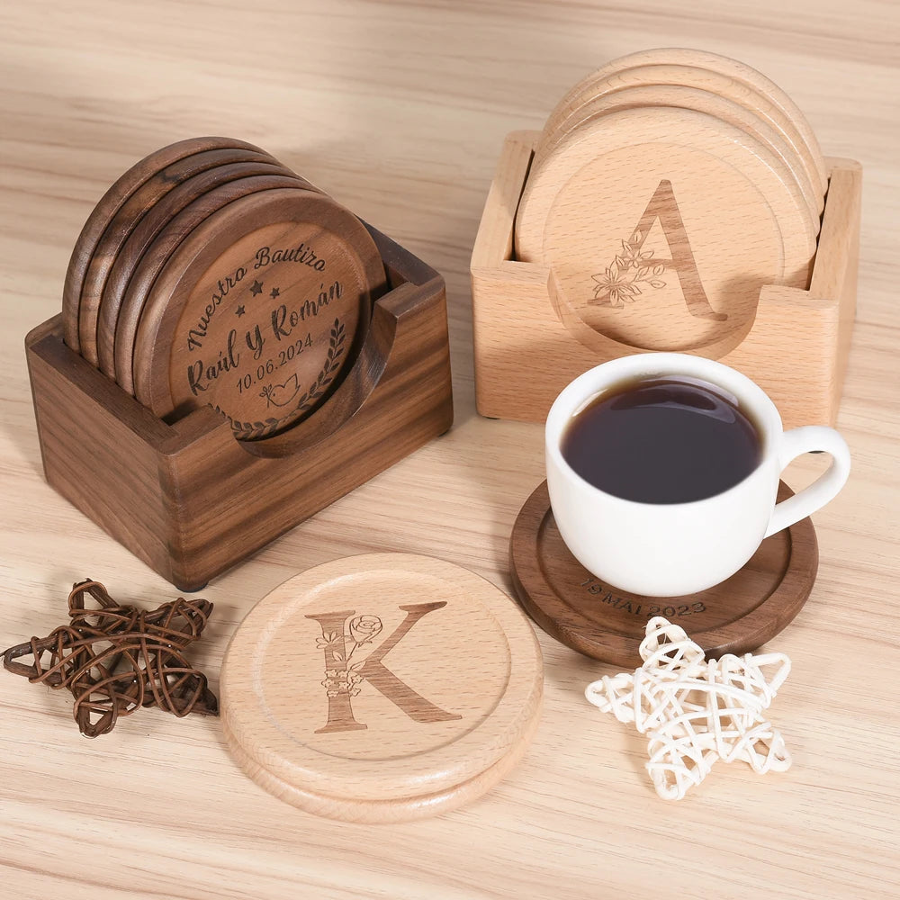 6-Piece Engraved Wood Coaster Set