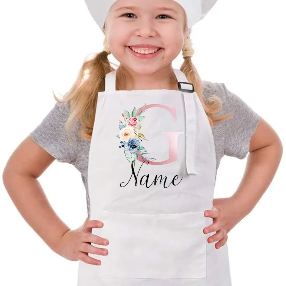 Personalized Pink Flower Kids Cooking Apron