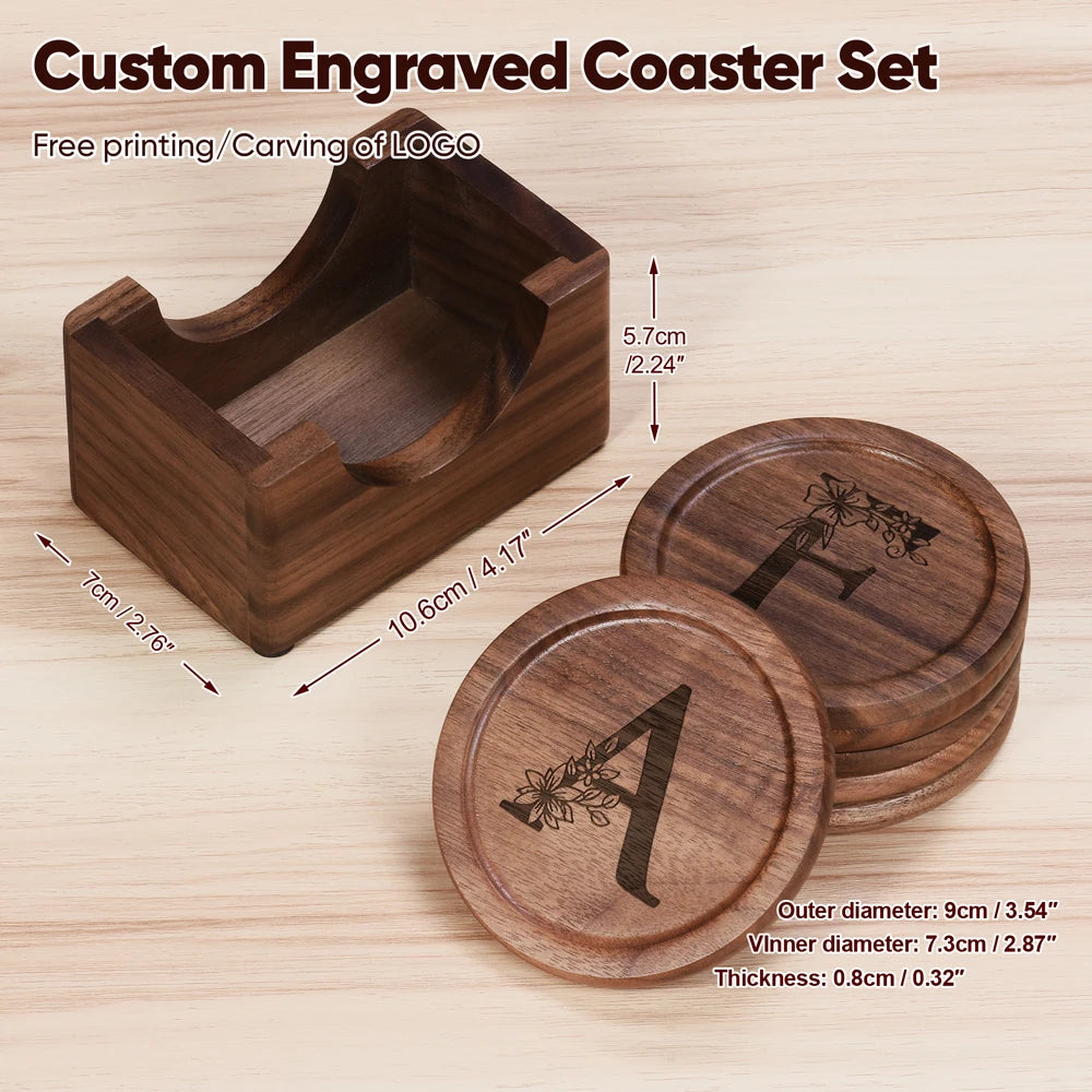 6-Piece Engraved Wood Coaster Set