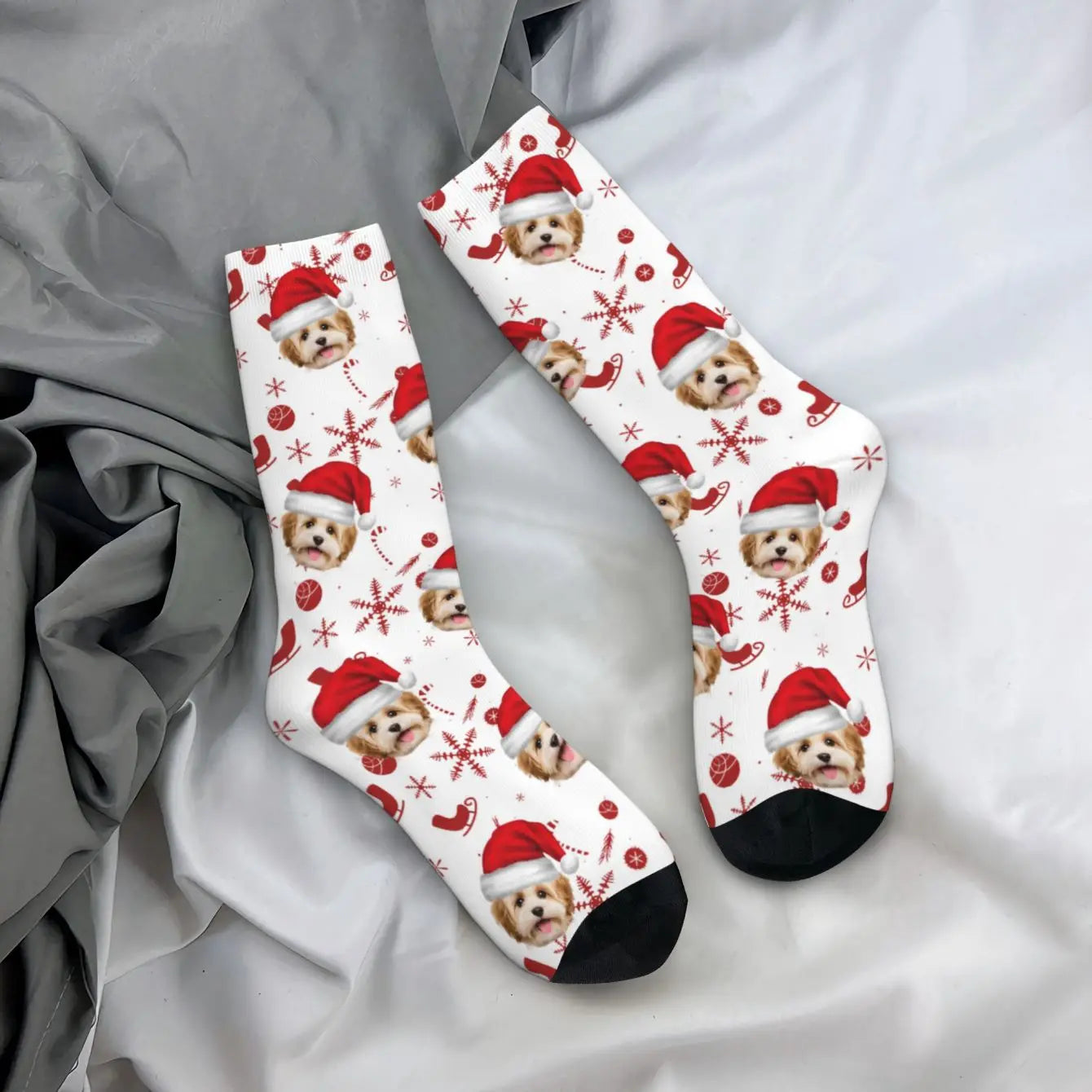 Custom Christmas Snowflake Pet Photo Socks
