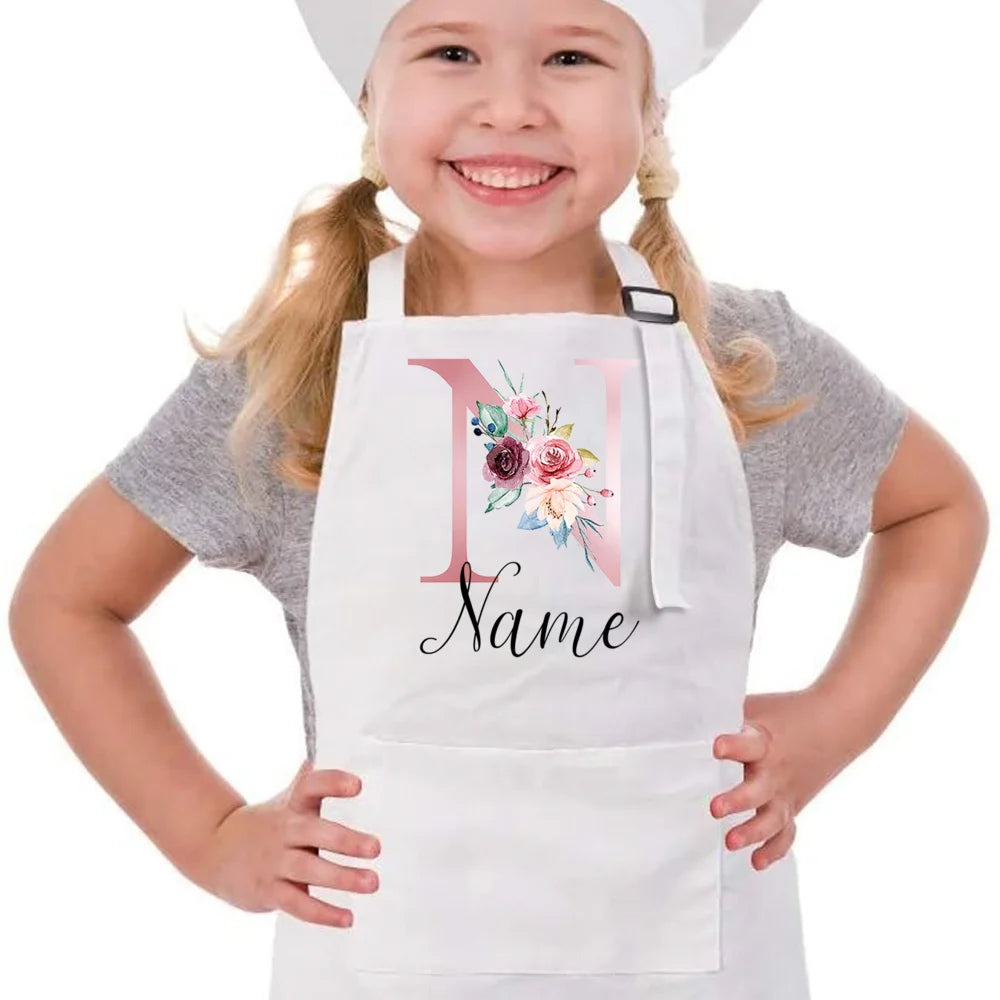 Personalized Pink Flower Kids Cooking Apron
