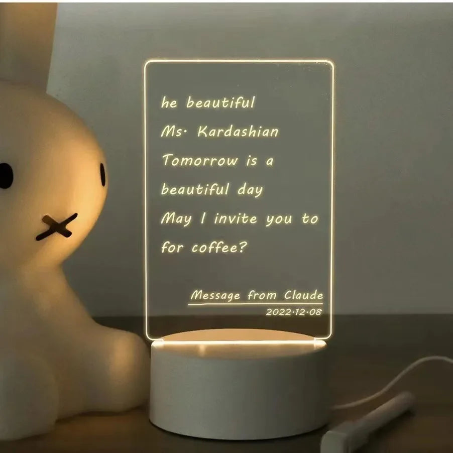LED Lamp Acrylic Message Note Board Erasable