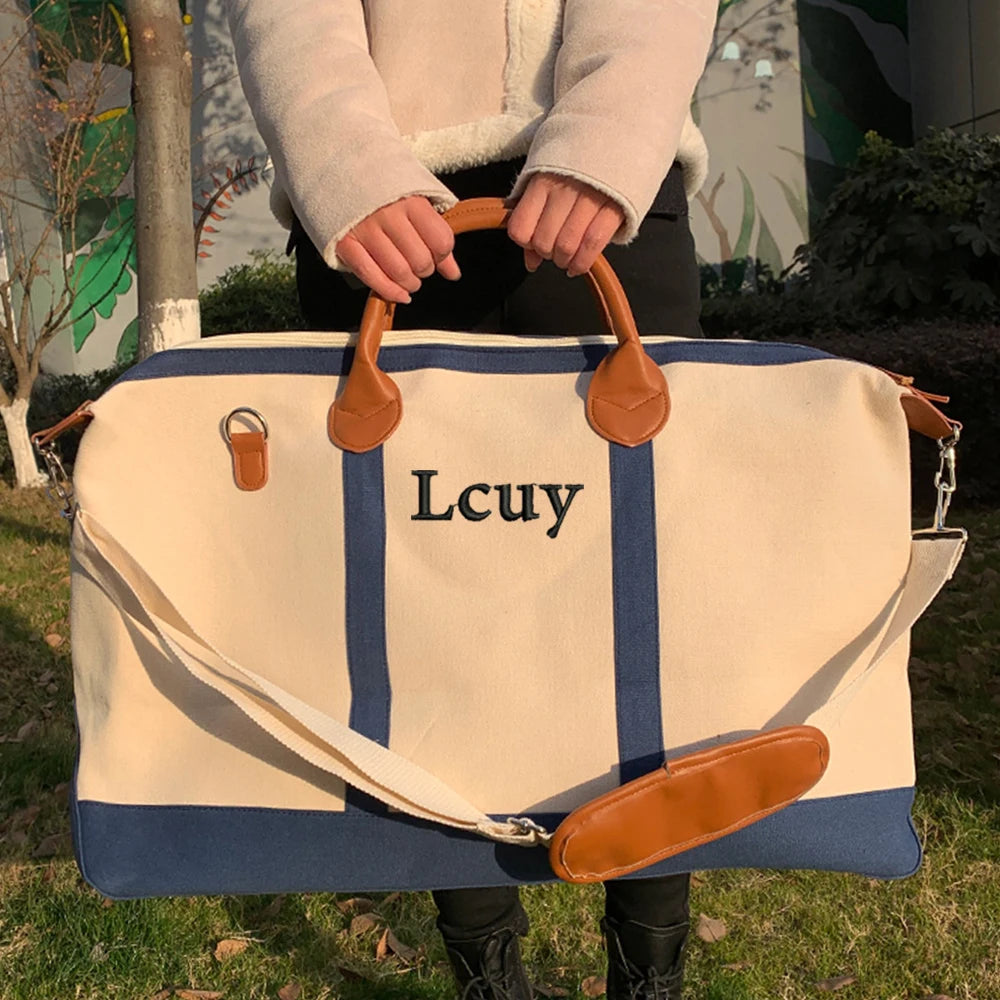 Embroidered Name Large Canvas Travel Bag