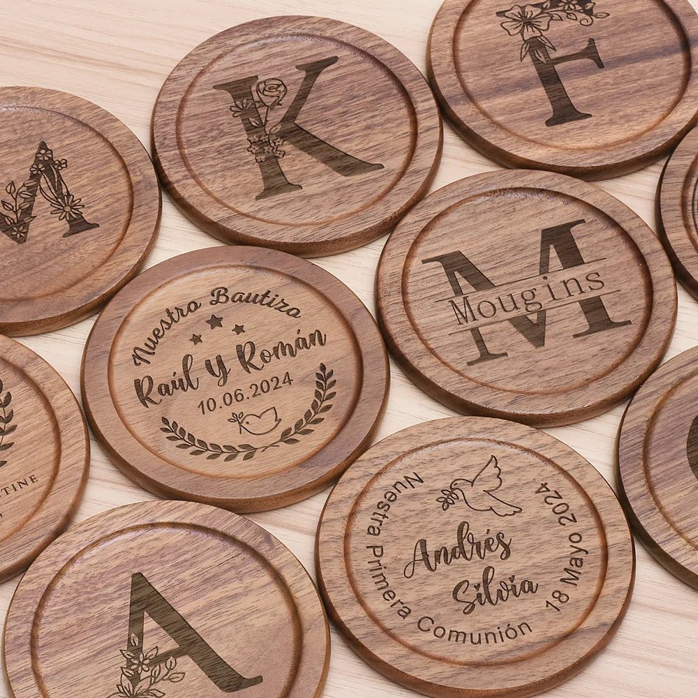 6-Piece Engraved Wood Coaster Set