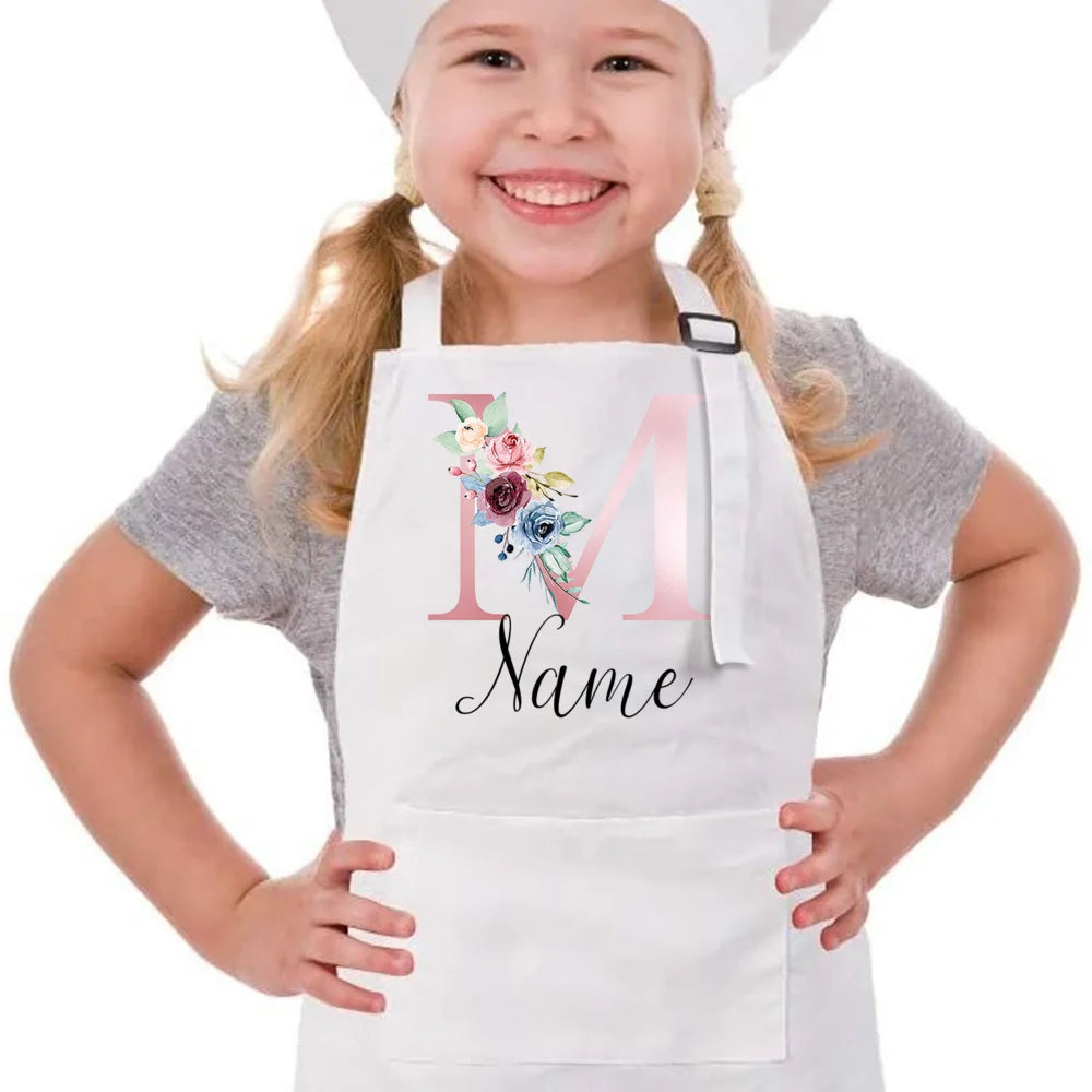 Personalized Pink Flower Kids Cooking Apron