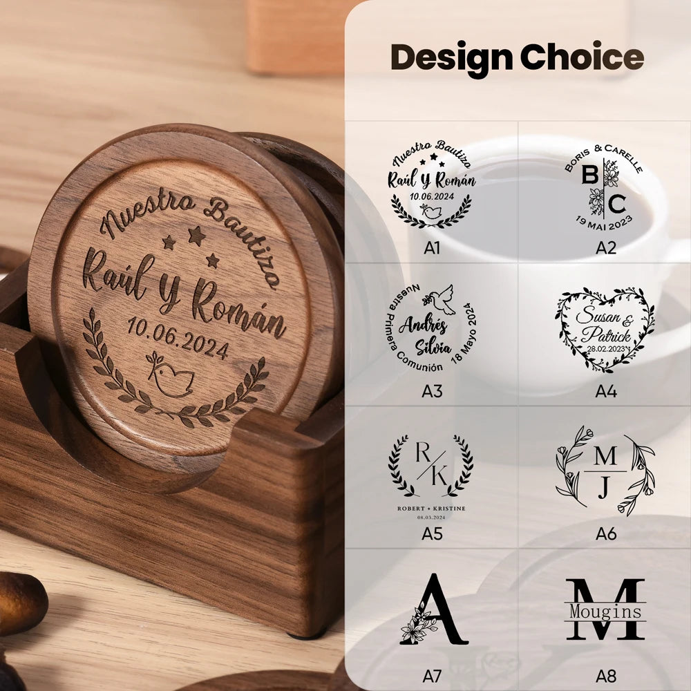 6-Piece Engraved Wood Coaster Set