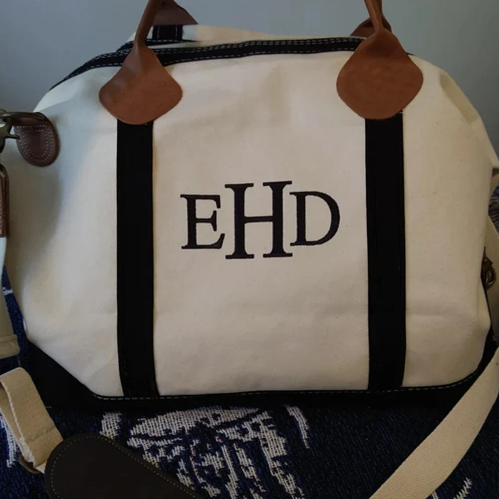 Embroidered Name Large Canvas Travel Bag
