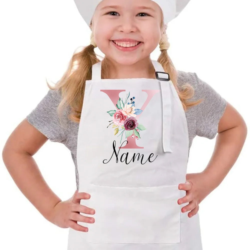 Personalized Pink Flower Kids Cooking Apron