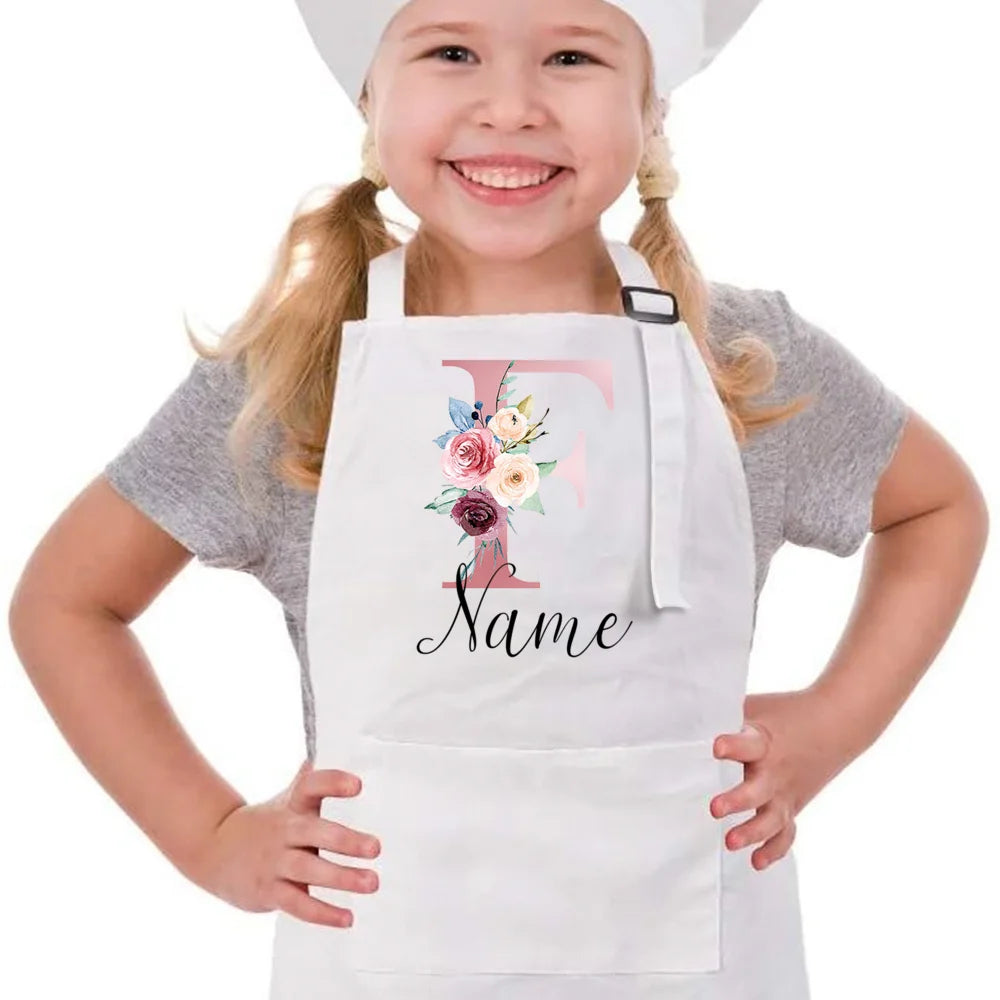 Personalized Pink Flower Kids Cooking Apron