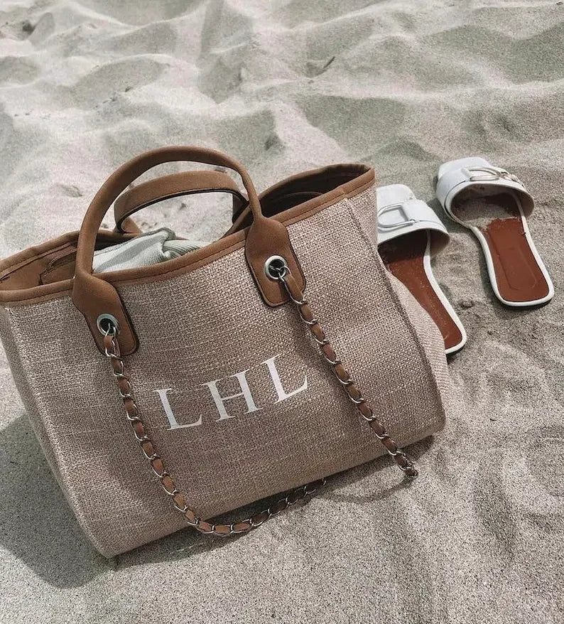 Custom Monogram Name Canvas Tote Bag