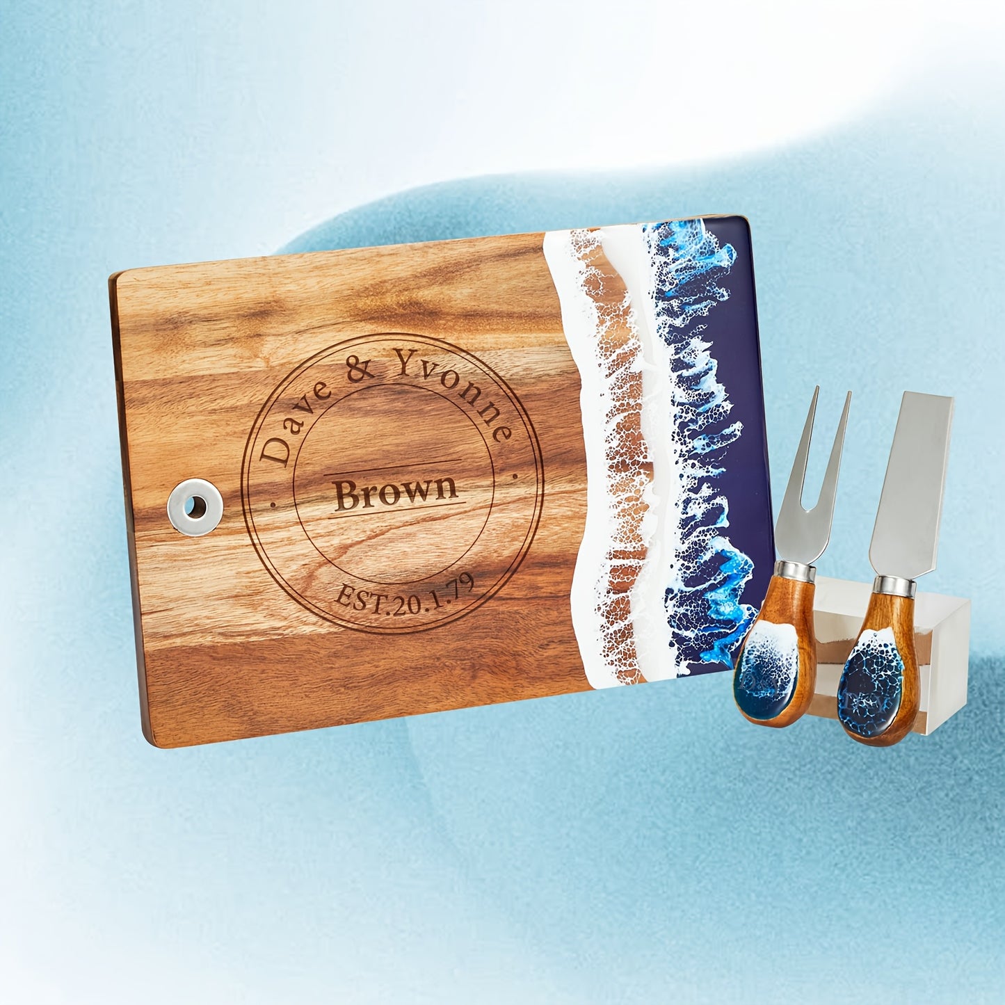 Engraved Wooden Resin Wave Cheese Board