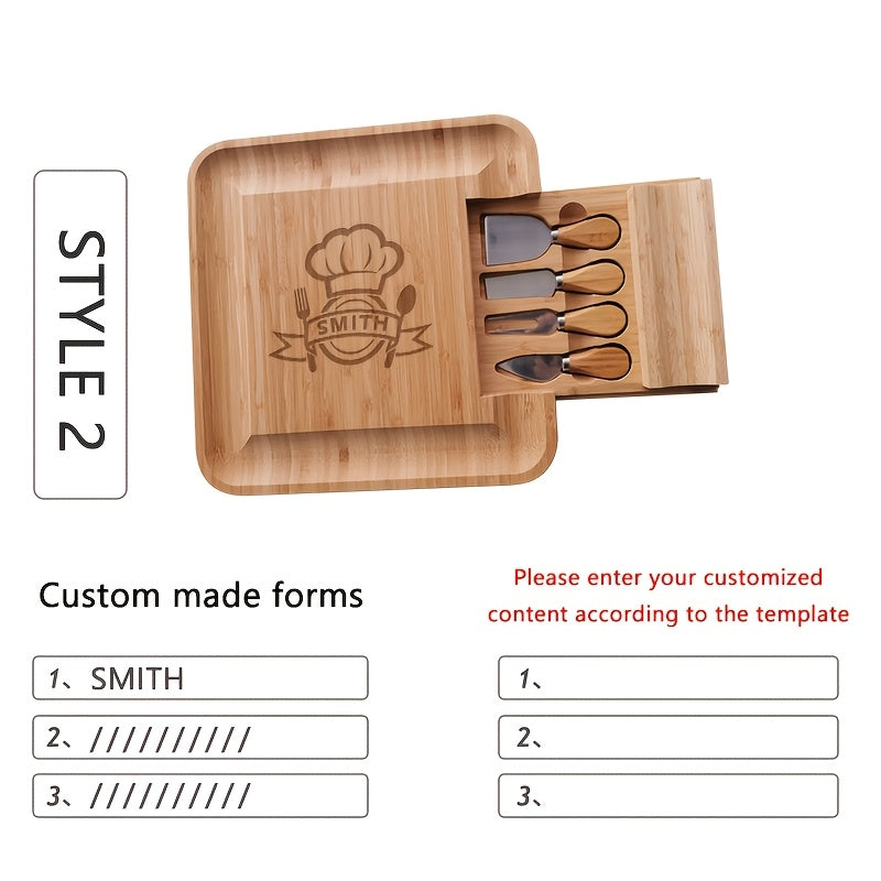 Personalized carved custom cheese board with drawer