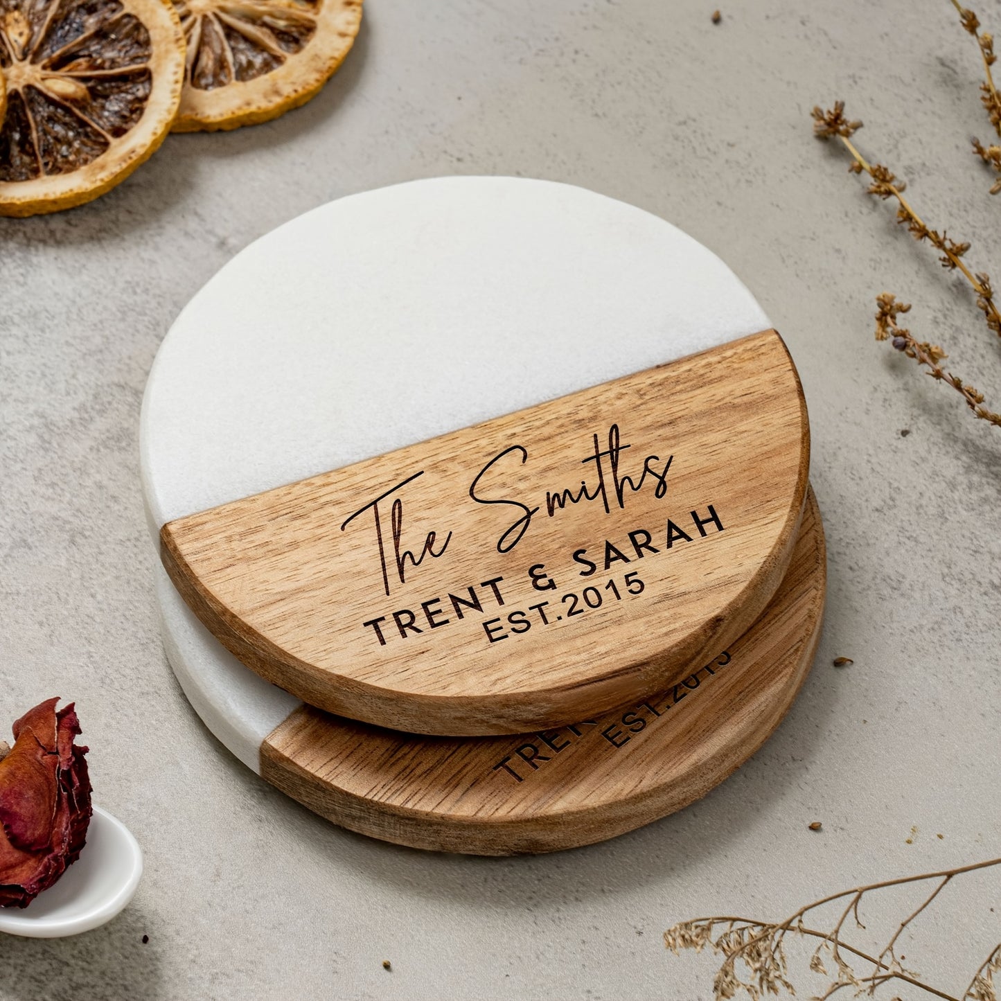 Custom Engraved Marble Wood Coaster