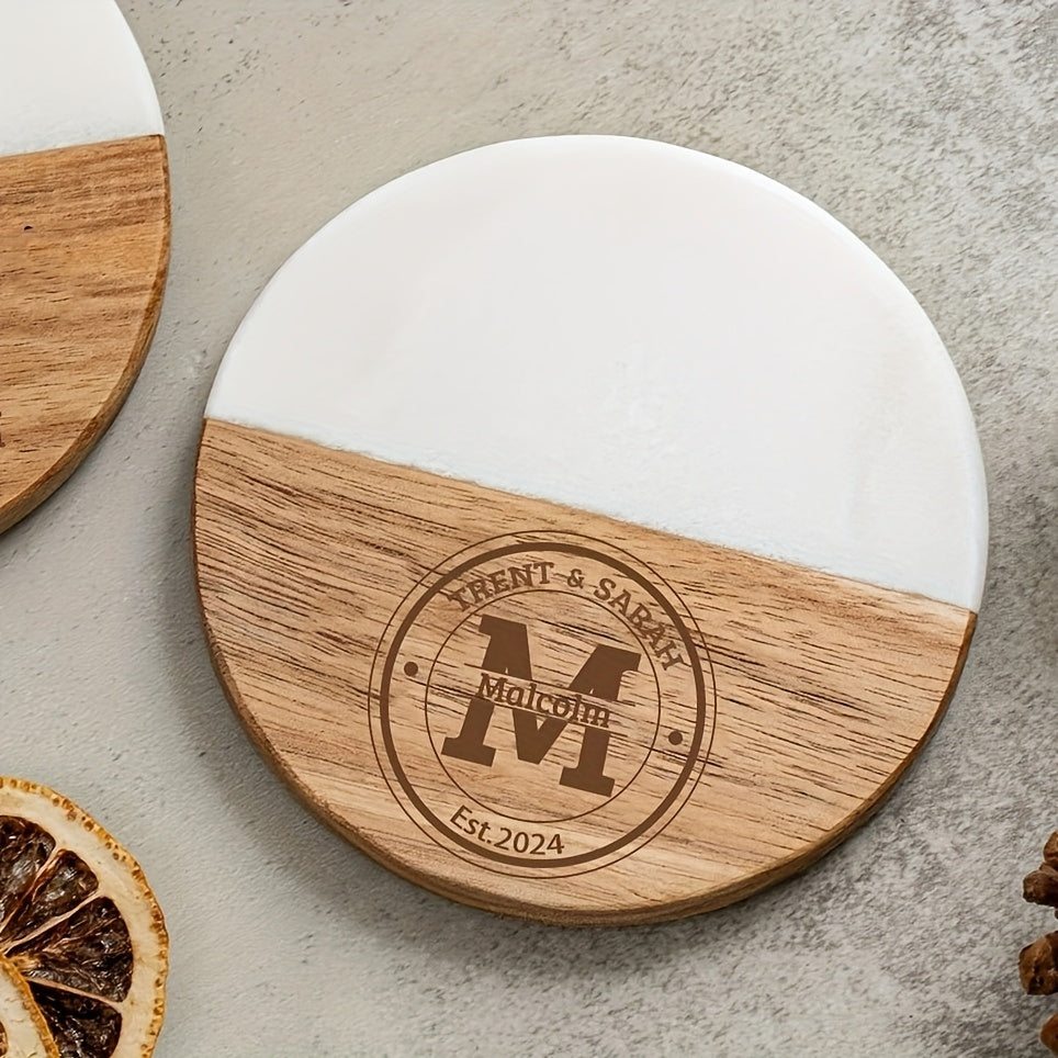 Custom Engraved Marble Wood Coaster