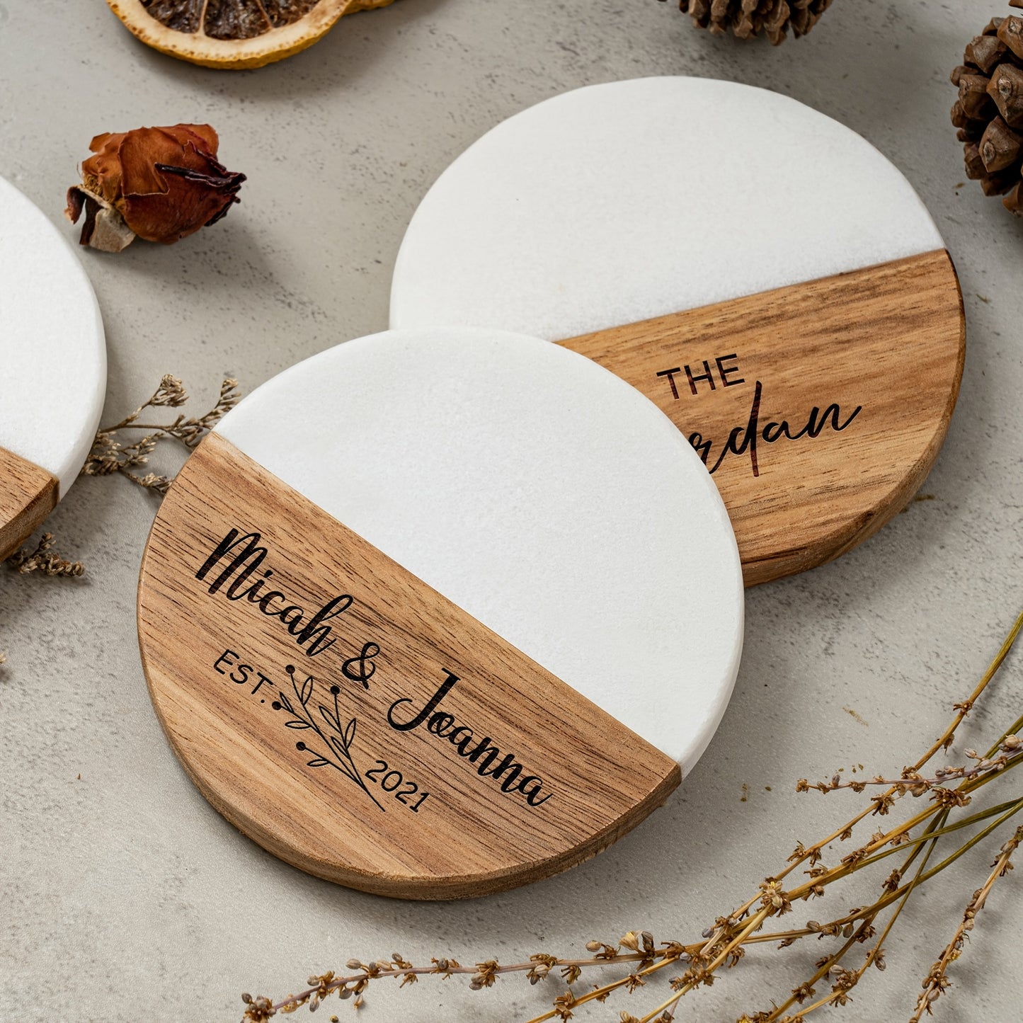 Custom Engraved Marble Wood Coaster