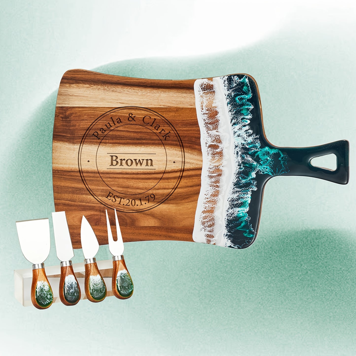Engraved Wooden Resin Wave Cheese Board