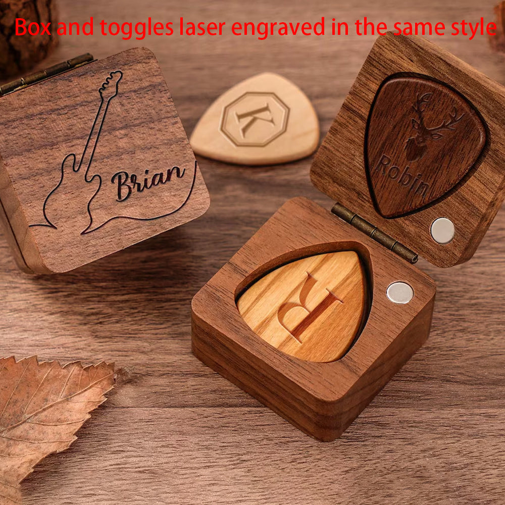 Engraved Name Wooden Guitar Picks & Box