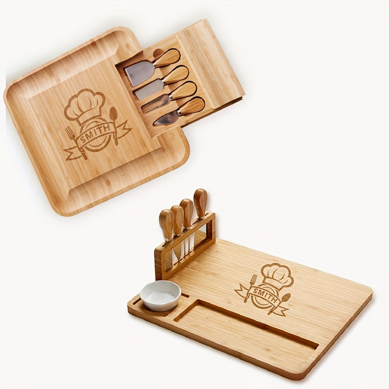 Personalized carved custom cheese board with drawer