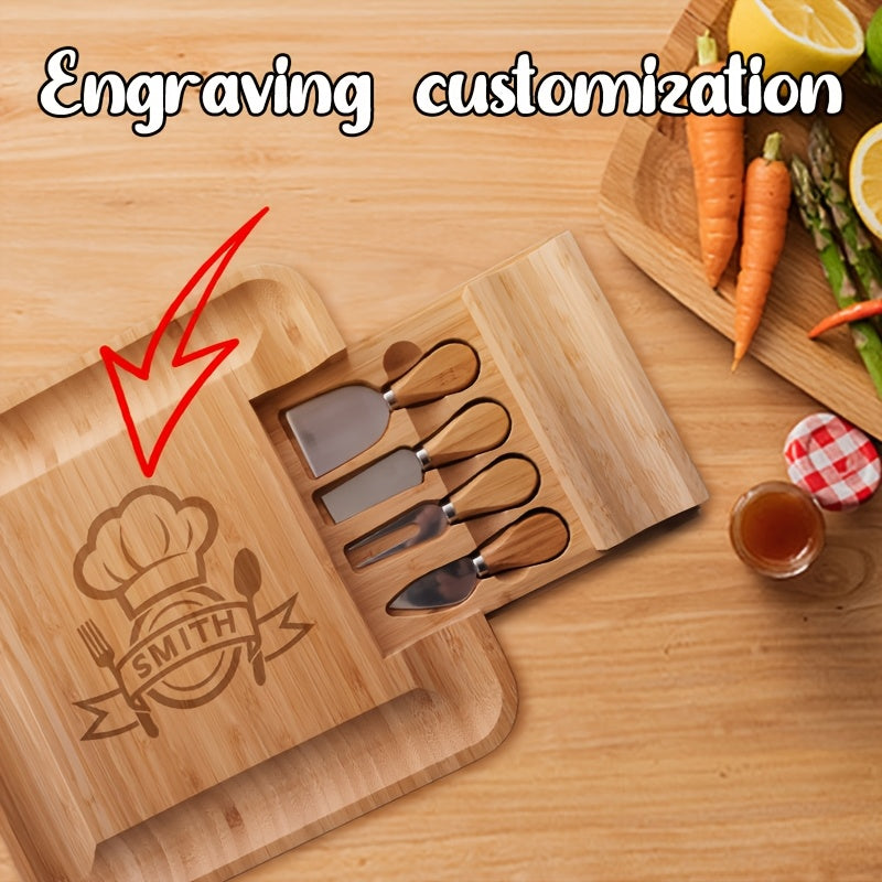 Personalized carved custom cheese board with drawer