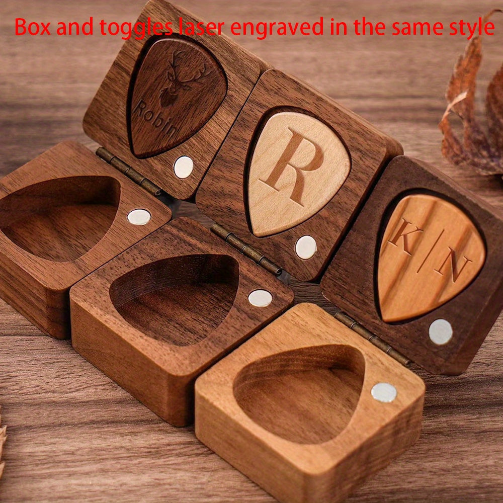 Engraved Name Wooden Guitar Picks & Box