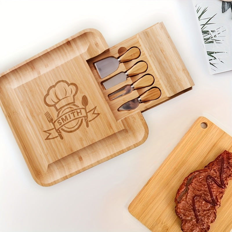 Personalized carved custom cheese board with drawer