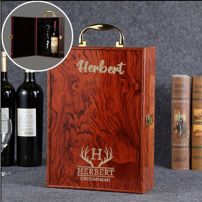 Customized wooden red wine gift box, including wine utensils