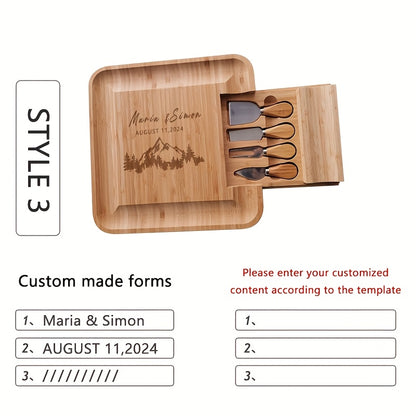Personalized carved custom cheese board with drawer