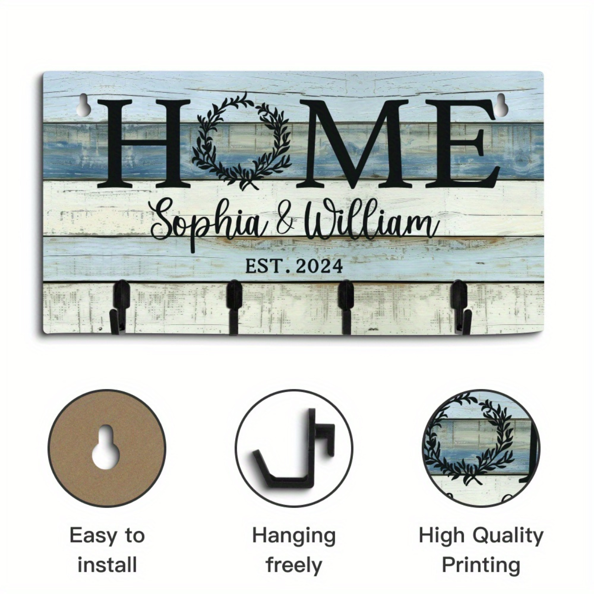 Customizable Wood Key Holder Wall Sign - Personalized Home Key Rack