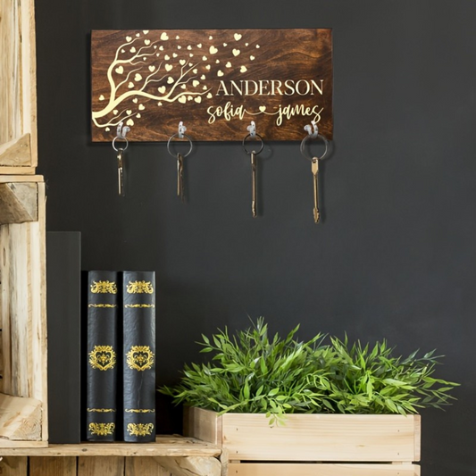 Personalized Engraved Name & Date Wall-Mounted Key Holder