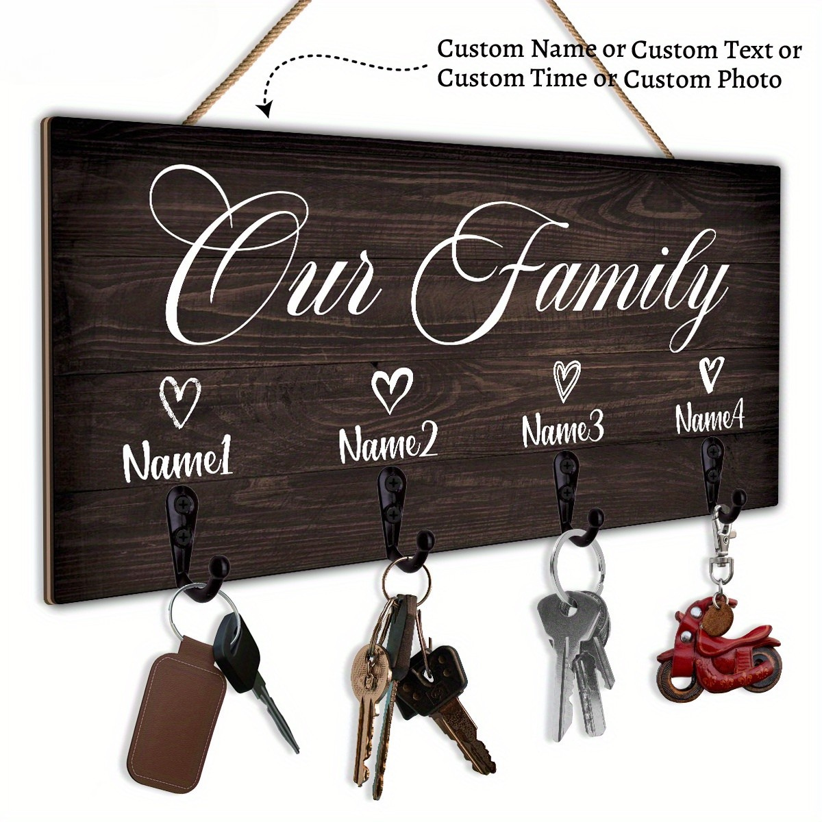 Customizable "Our Family" Wooden Key Holder - Wall-Mounted Entrance