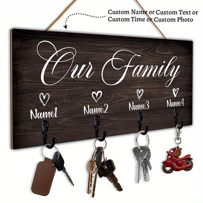 Customizable "Our Family" Wooden Key Holder - Wall-Mounted Entrance